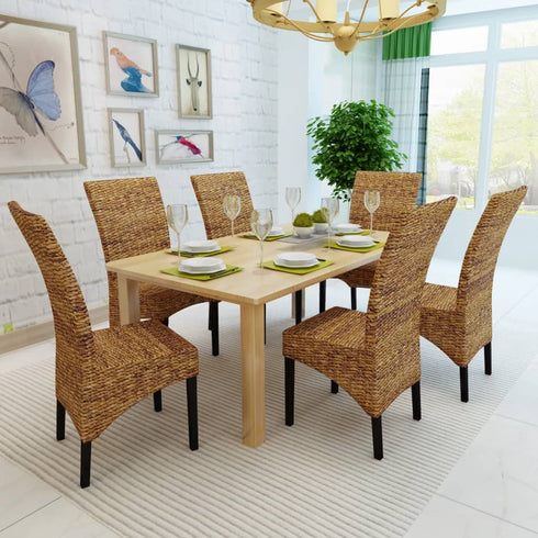 Swen Studio -  Dining Chairs 6 pcs Abaca and Solid Mango Wood